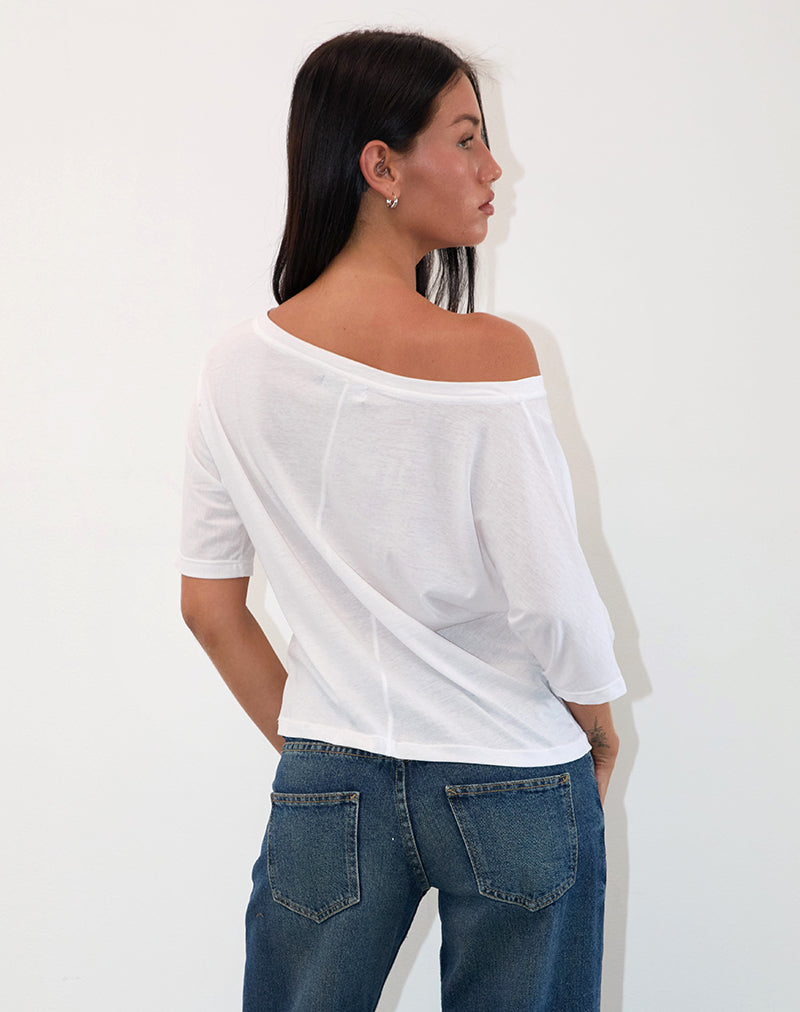 Daman Off Shoulder Basic Jersey Top in White-Nico Sky