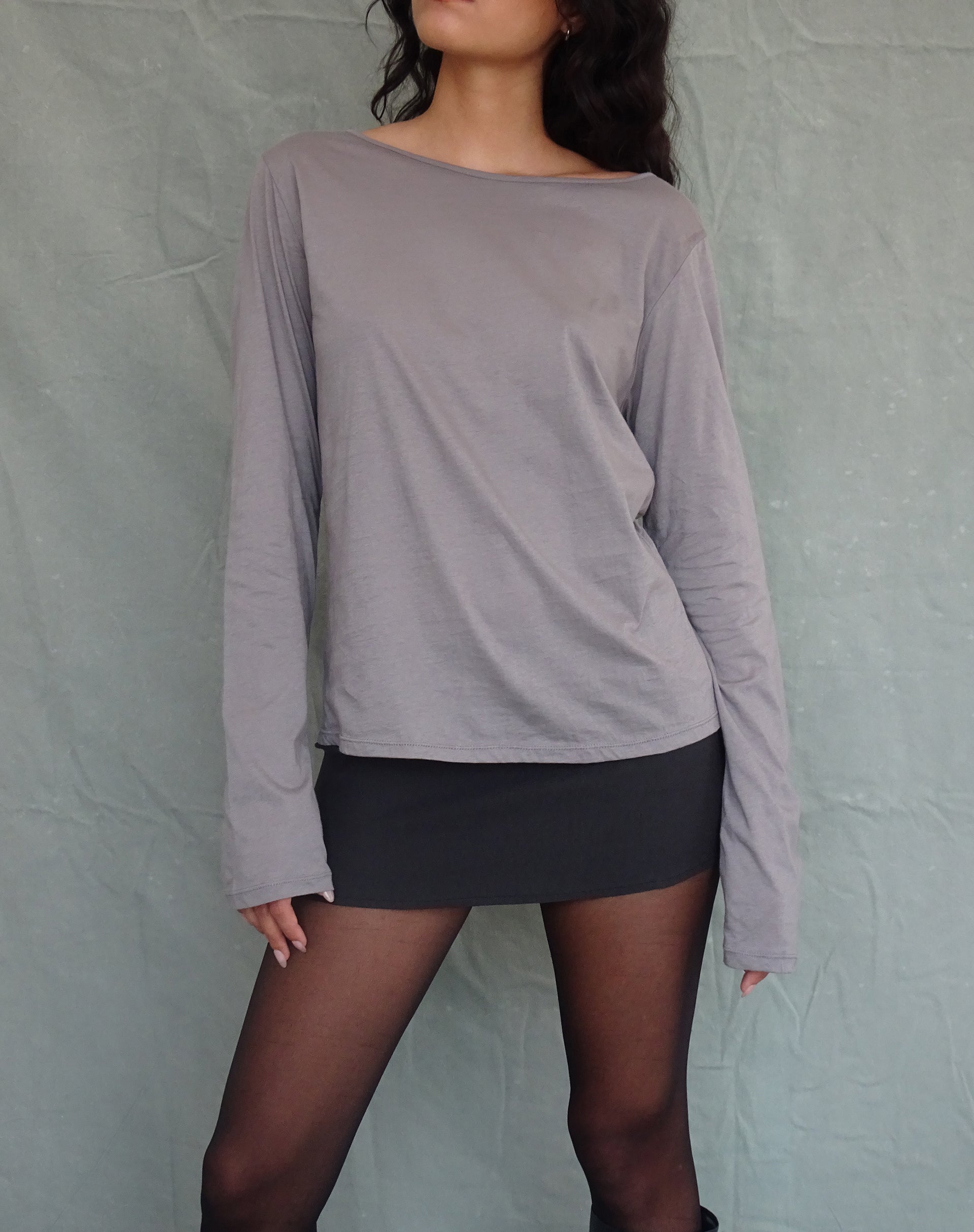 Damon Baggy Long Sleeve Top in Elephant Grey Tissue Jersey-Nico Sky