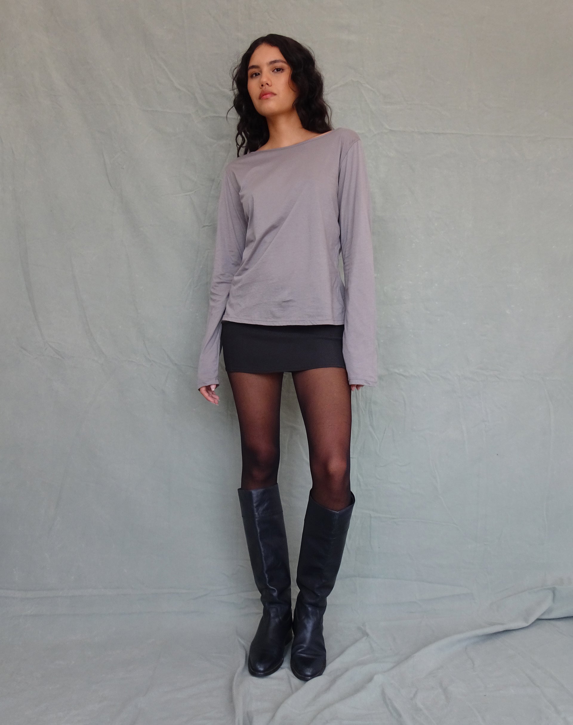 Damon Baggy Long Sleeve Top in Elephant Grey Tissue Jersey-Nico Sky