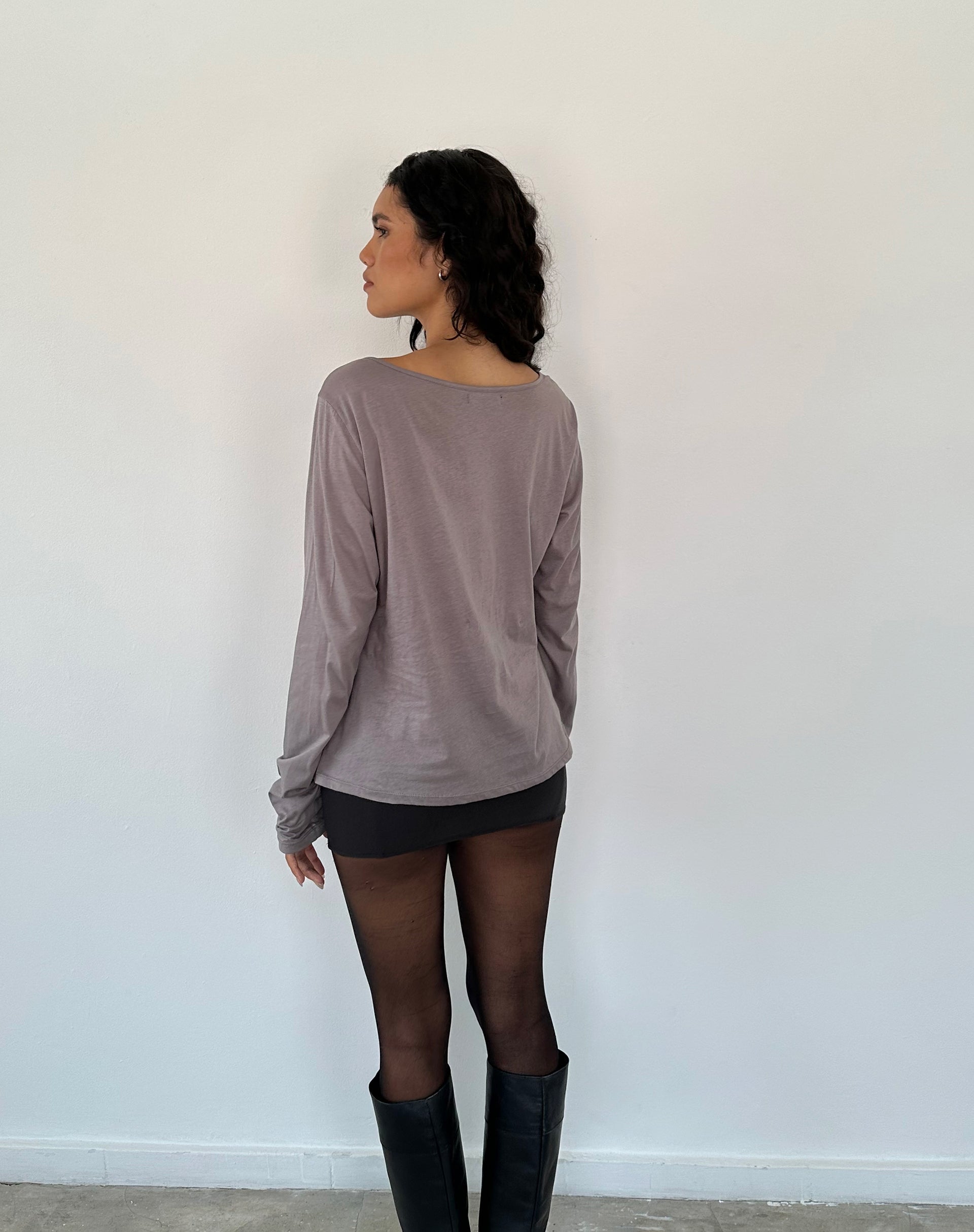 Damon Baggy Long Sleeve Top in Elephant Grey Tissue Jersey-Nico Sky