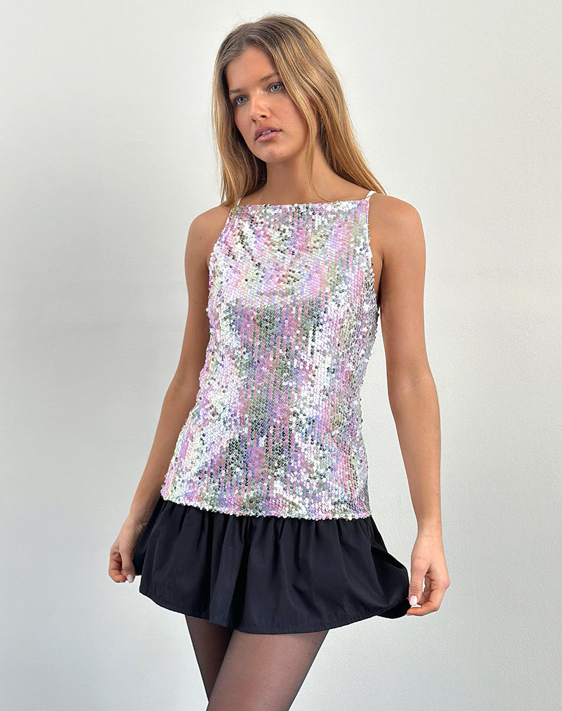 Damske Vest Top in Clear Sequin Iridescent-Nico Sky