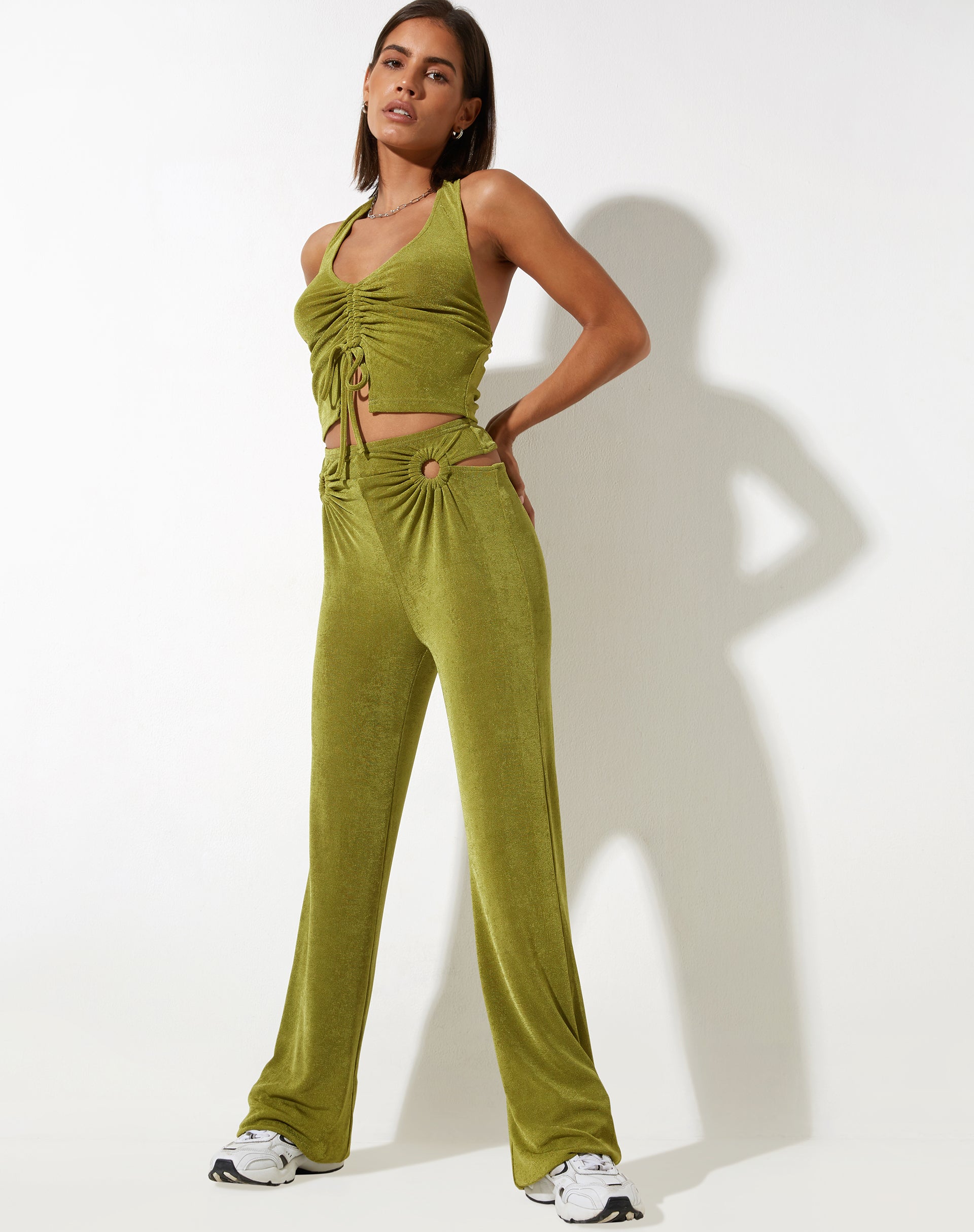 Sesaot Flare Trouser in Crepe Lime-Nico Sky