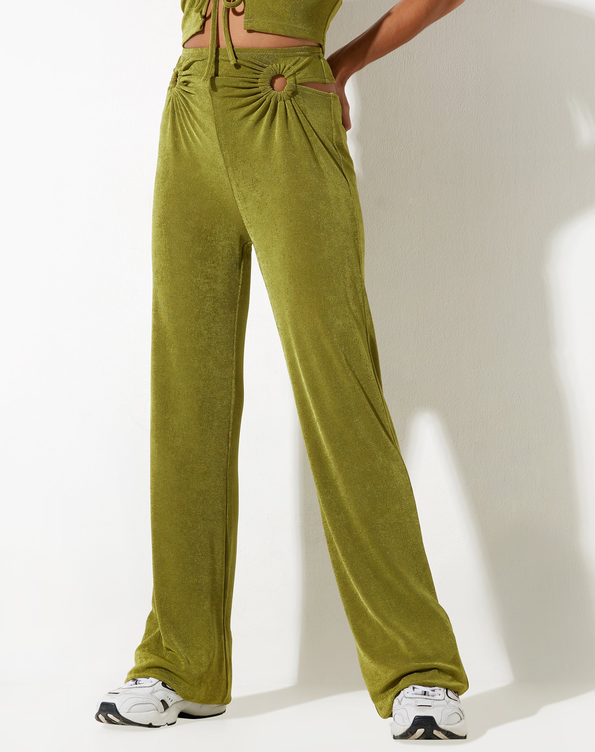 Sesaot Flare Trouser in Crepe Lime-Nico Sky