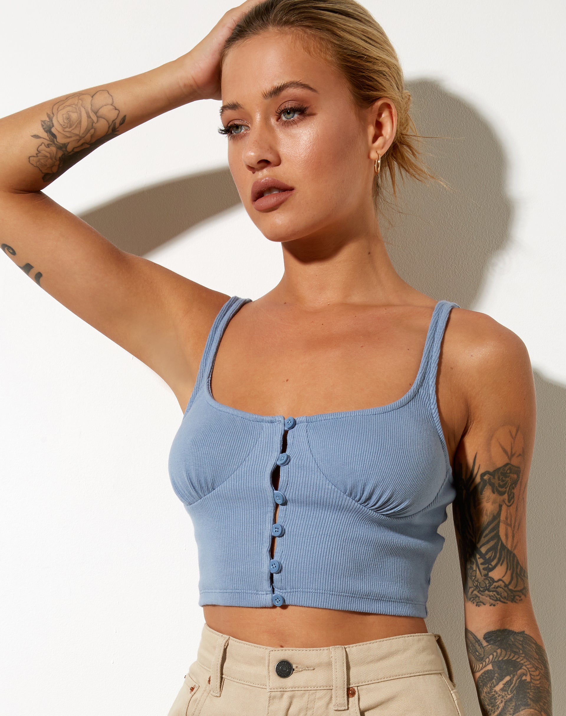 Darau Crop Top in Rib Powder Blue-Nico Sky