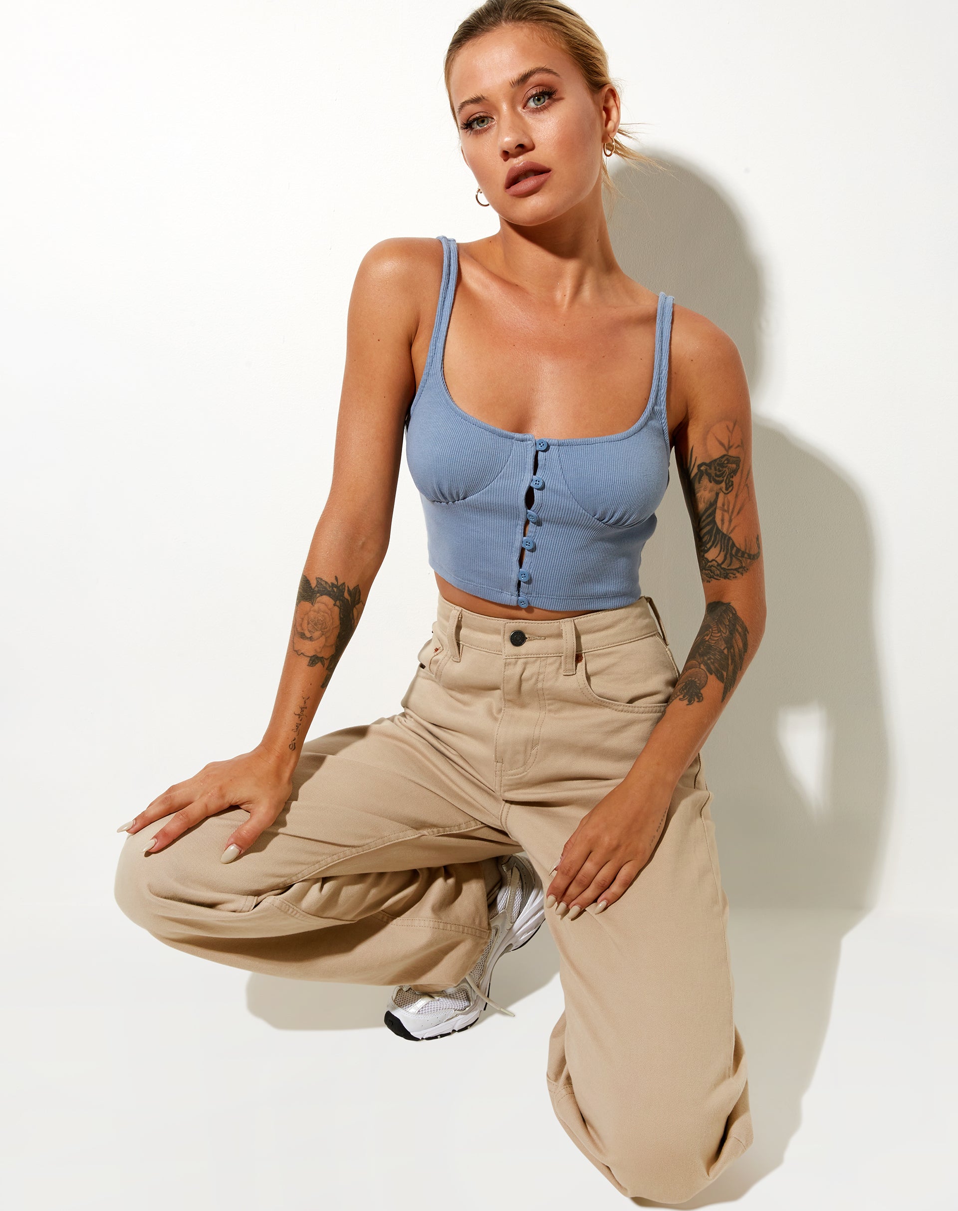 Darau Crop Top in Rib Powder Blue-Nico Sky