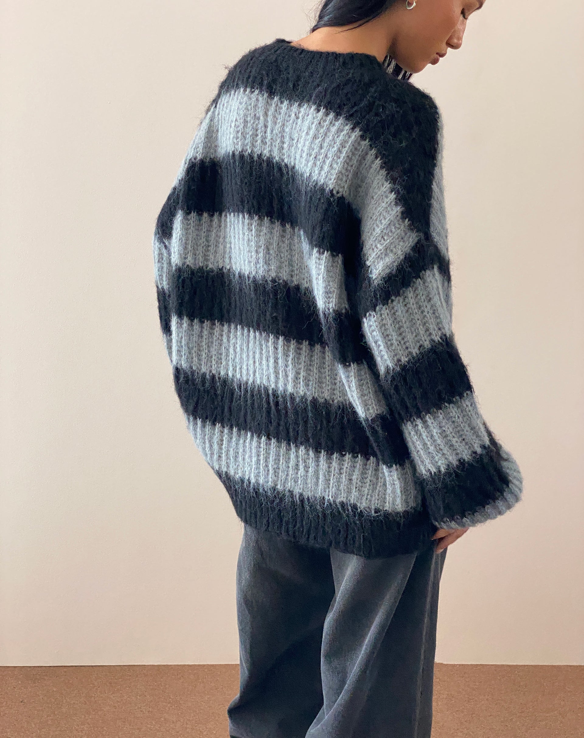 Daren Jumper in Grey and Charcoal Stripes-Nico Sky