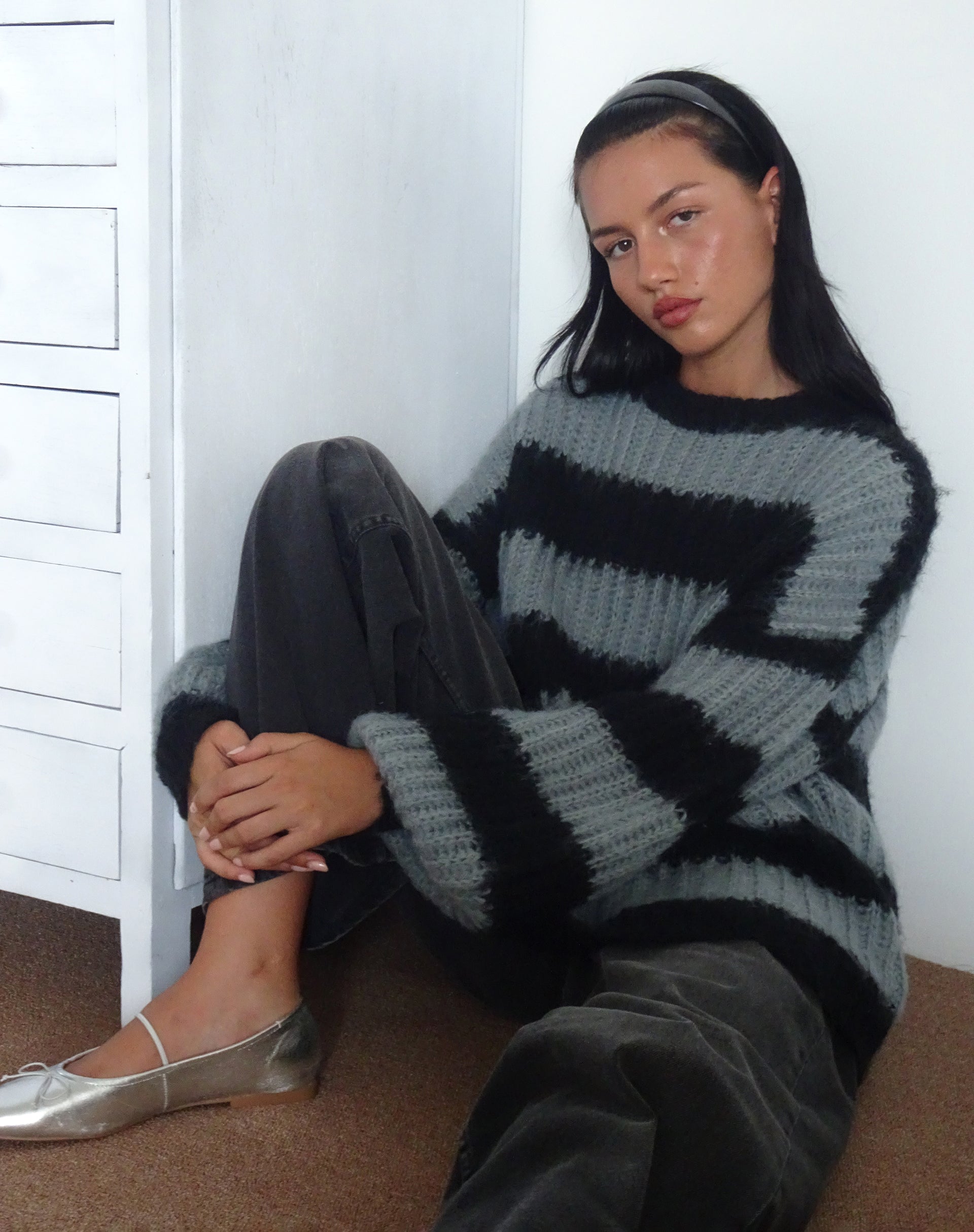 Daren Jumper in Grey and Charcoal Stripes-Nico Sky