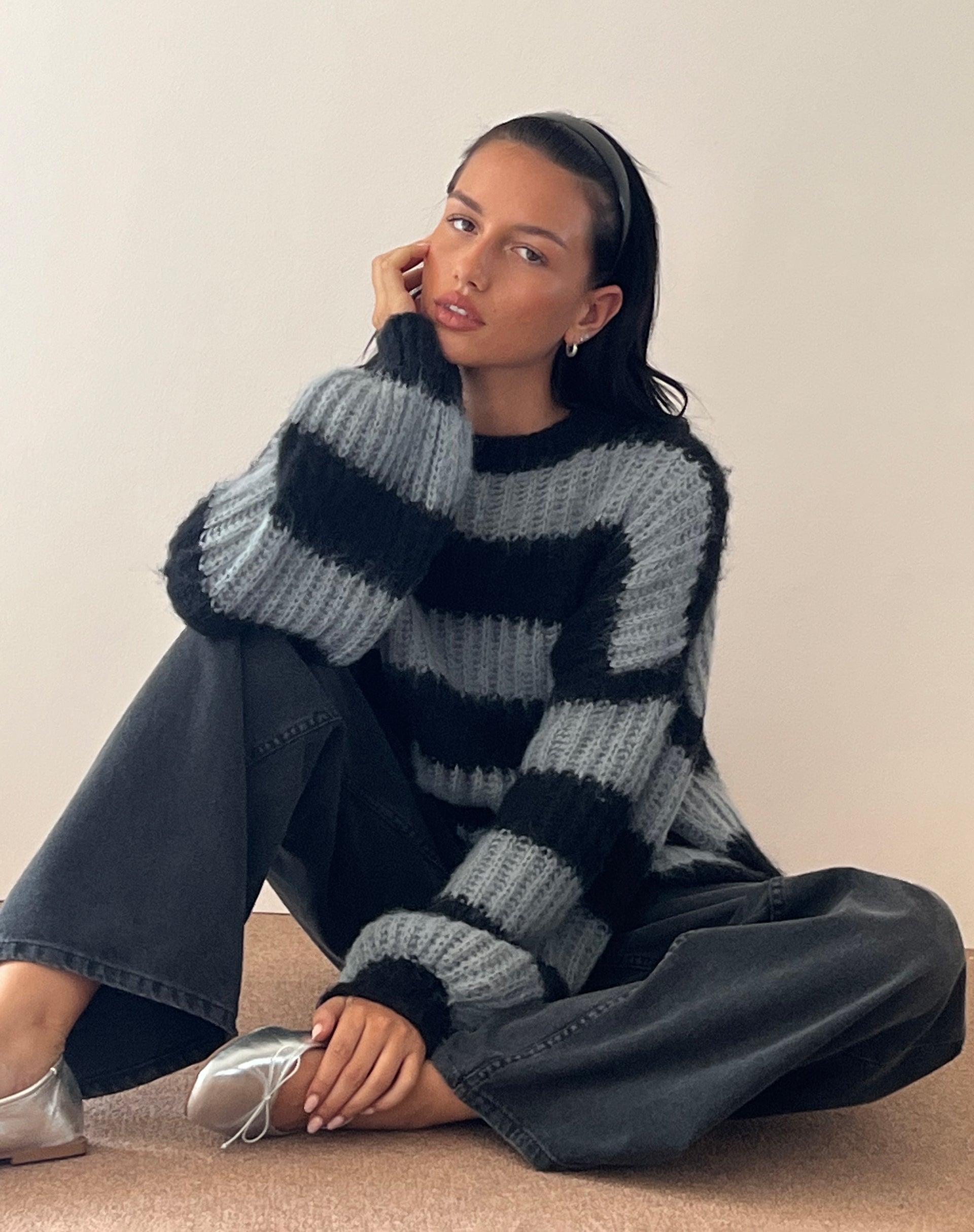 Daren Jumper in Grey and Charcoal Stripes-Nico Sky