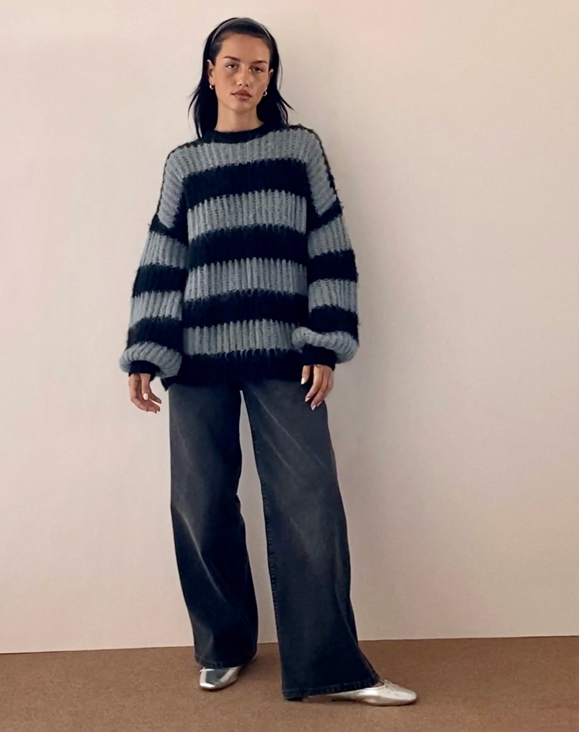 Daren Jumper in Grey and Charcoal Stripes-Nico Sky