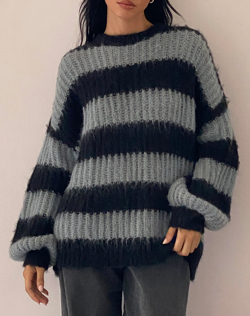 Daren Jumper in Grey and Charcoal Stripes-Nico Sky
