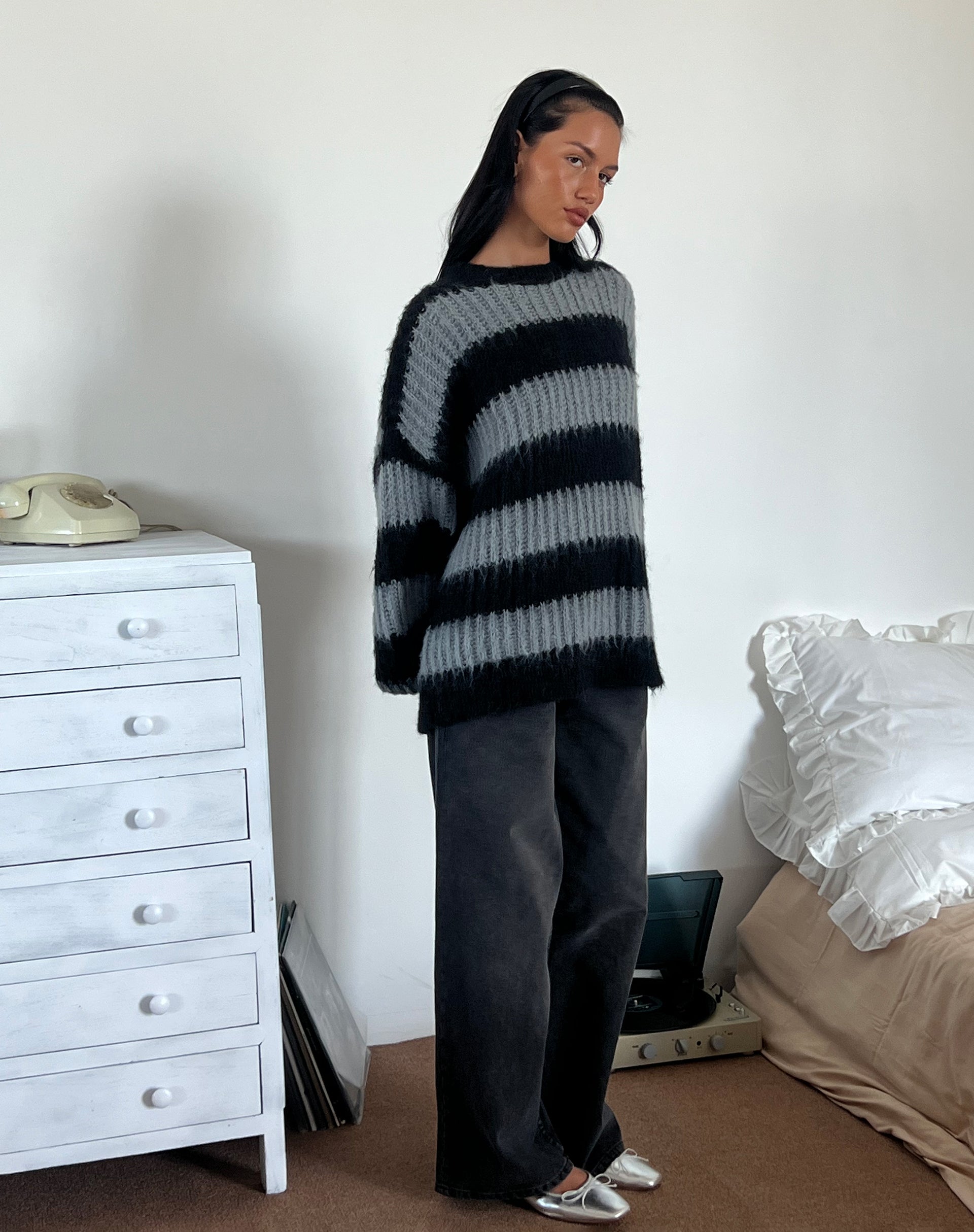 Daren Jumper in Grey and Charcoal Stripes-Nico Sky