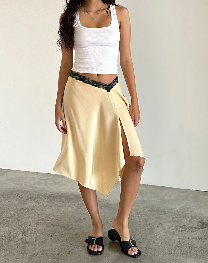 Houda Midi Skirt in Buttermilk with Grey Lace-Nico Sky