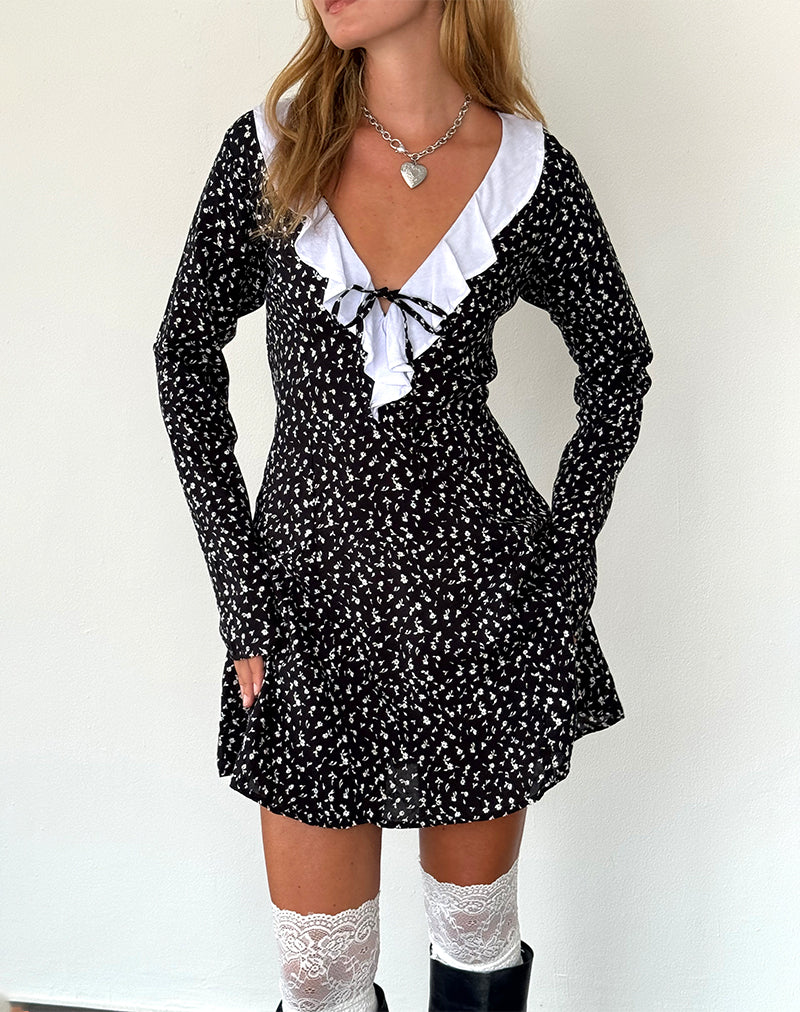 Darira Long Sleeve Mini Dress in Ditsy Romance Black-Nico Sky