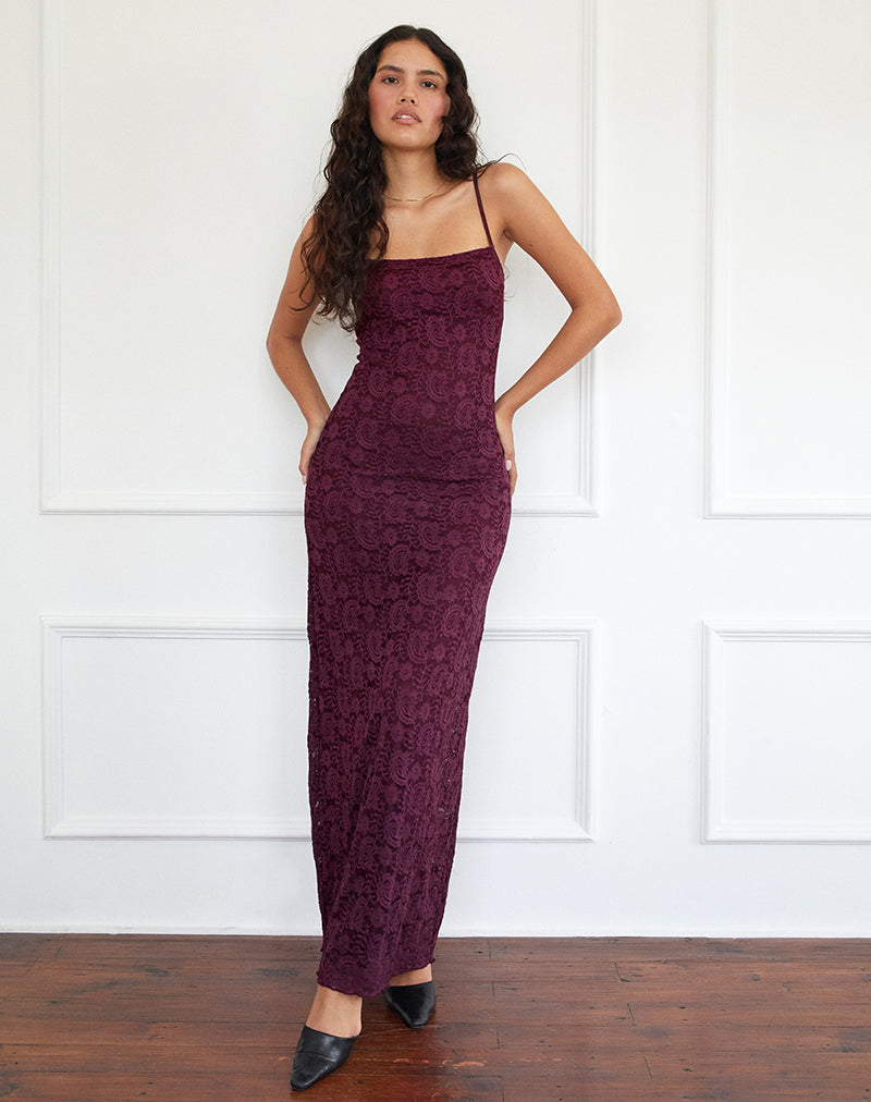 Darsih Cami Maxi Dress in Paisley Lace Burgundy-Nico Sky