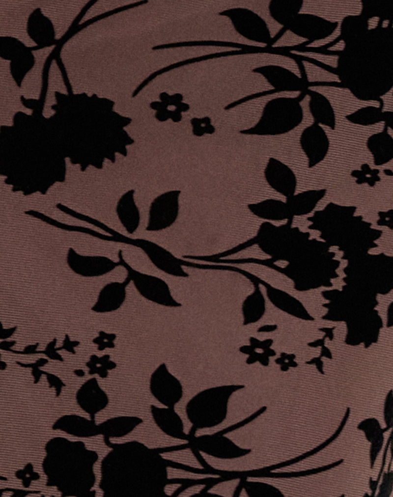 Darsih Cami Maxi Dress in Floral Flock Brown-Nico Sky