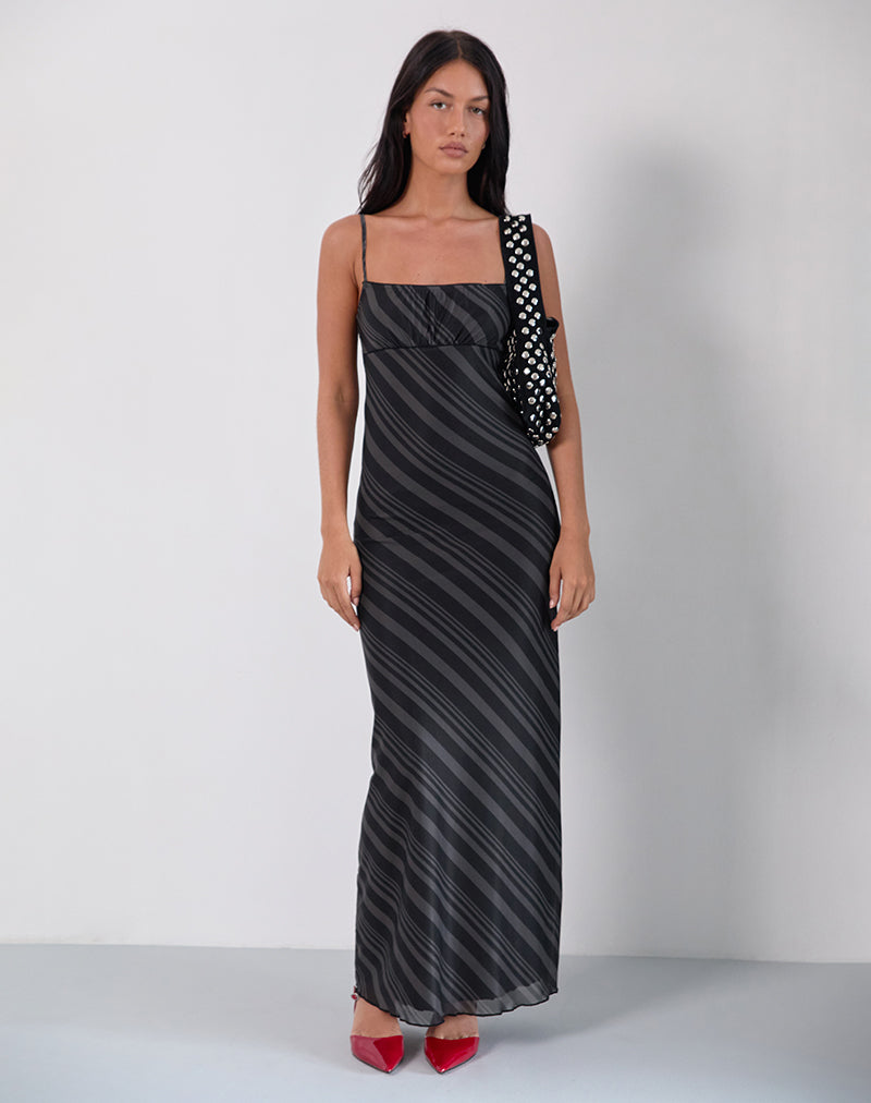 Darsih Maxi Dress in Irregular Stripe Grey Black-Nico Sky