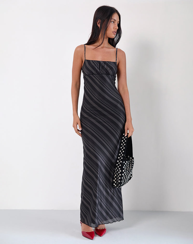 Darsih Maxi Dress in Irregular Stripe Grey Black-Nico Sky