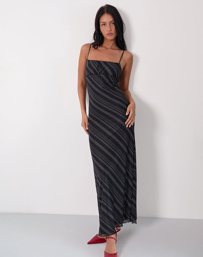 Darsih Maxi Dress in Irregular Stripe Grey Black-Nico Sky
