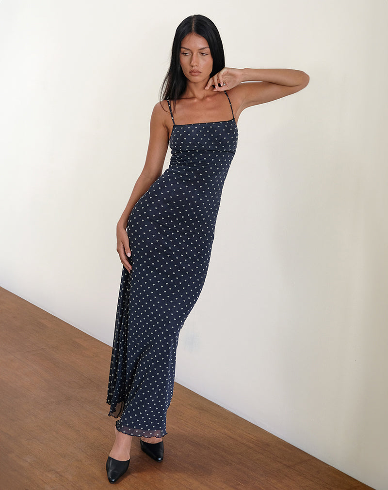 Darsih Maxi Dress in Heart Flock Navy and Yellow-Nico Sky