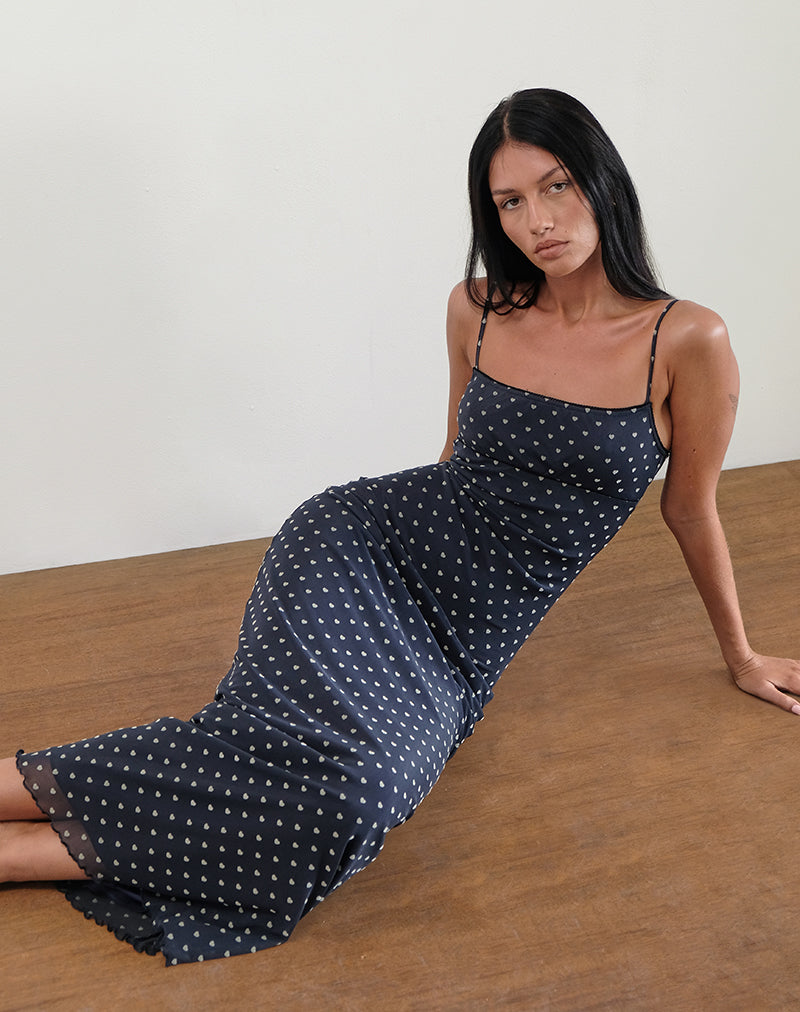 Darsih Maxi Dress in Heart Flock Navy and Yellow-Nico Sky