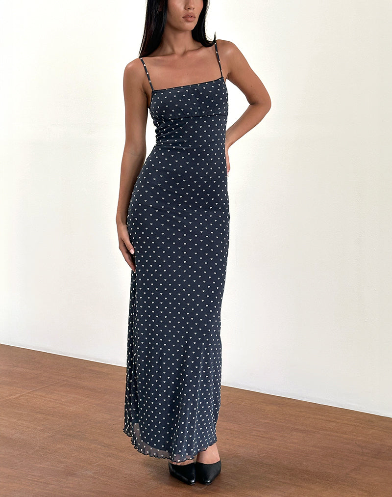Darsih Maxi Dress in Heart Flock Navy and Yellow-Nico Sky