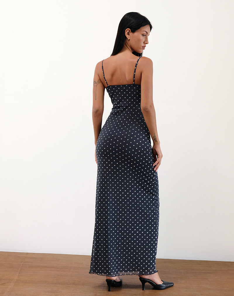 Darsih Maxi Dress in Heart Flock Navy and Yellow-Nico Sky