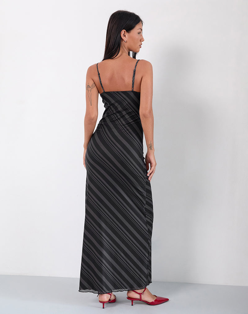 Darsih Maxi Dress in Irregular Stripe Grey Black-Nico Sky