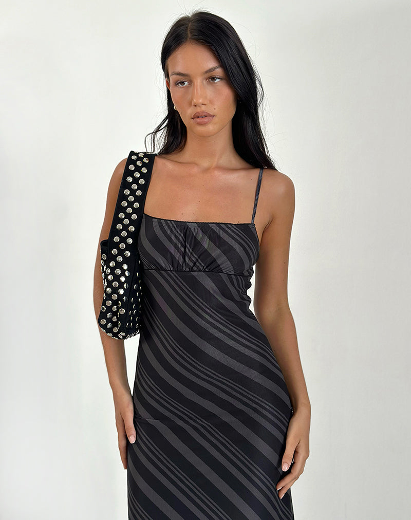 Darsih Maxi Dress in Irregular Stripe Grey Black-Nico Sky