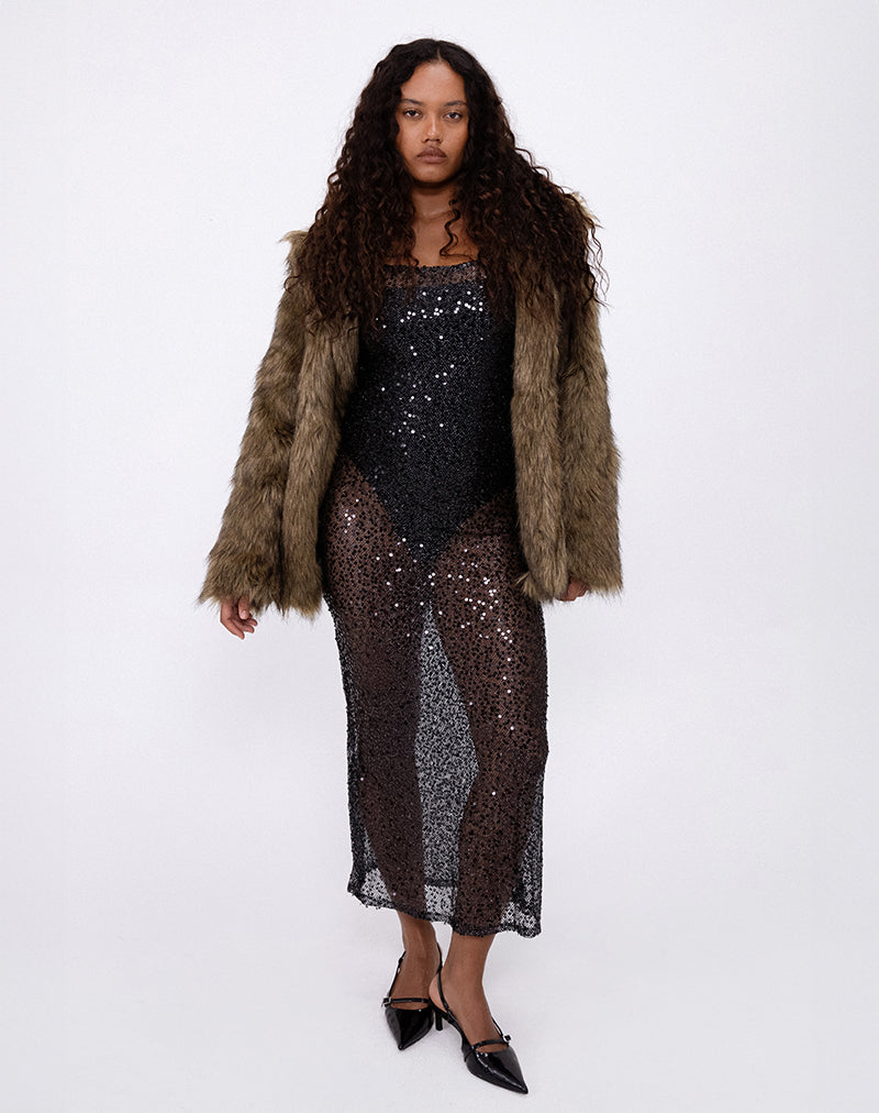 Darsih Maxi Dress in Sequin Mesh Black-Nico Sky