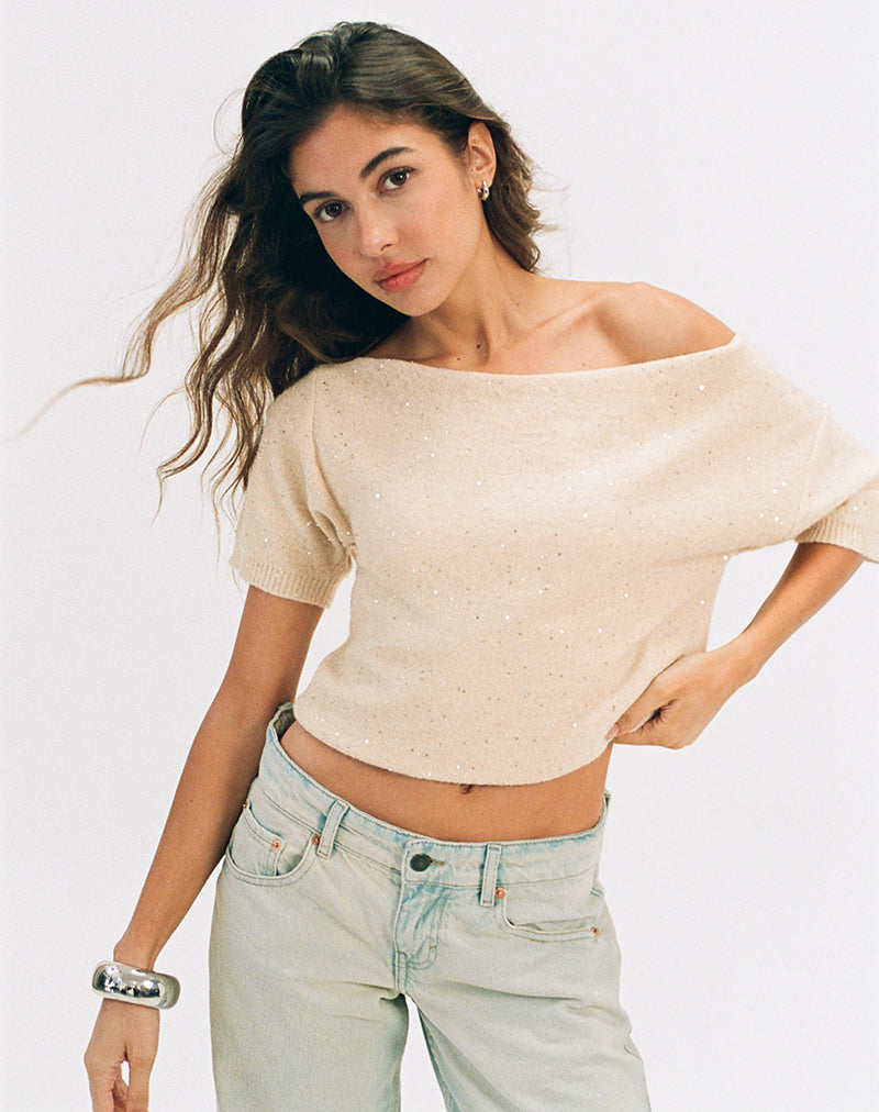 Darusa Top in Dispersed Sequin Gold-Nico Sky