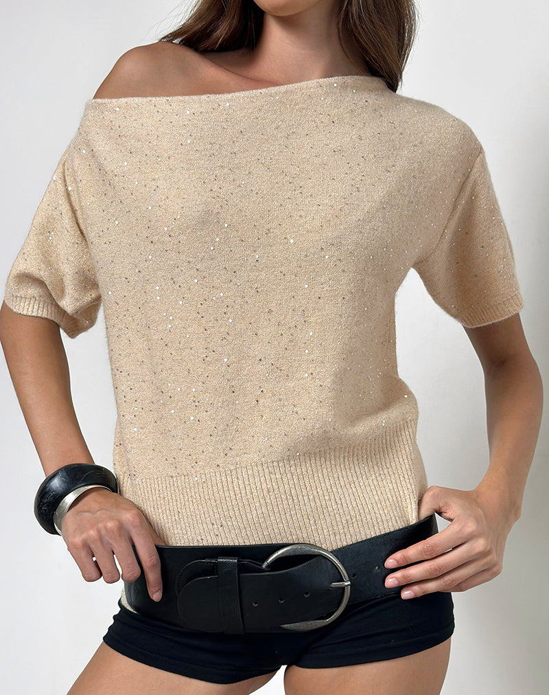 Darusa Top in Dispersed Sequin Gold-Nico Sky