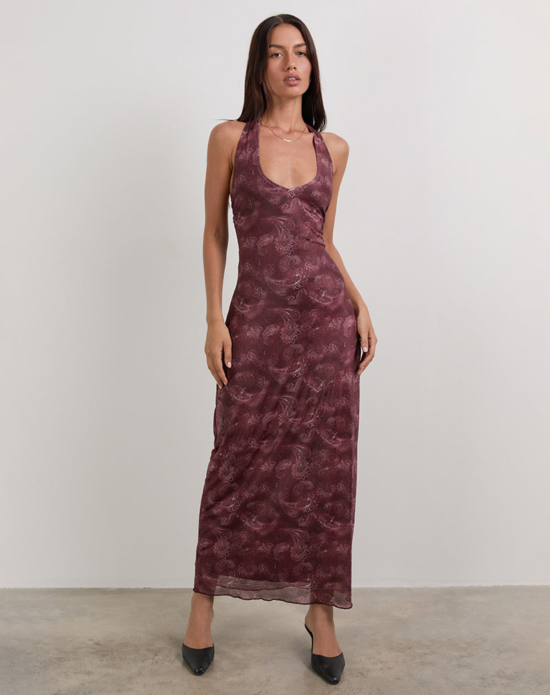 Datari Maxi Dress in Mesh Tonal Paisley Plum-Nico Sky