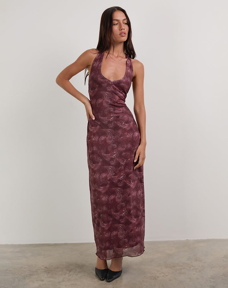 Datari Maxi Dress in Mesh Tonal Paisley Plum-Nico Sky