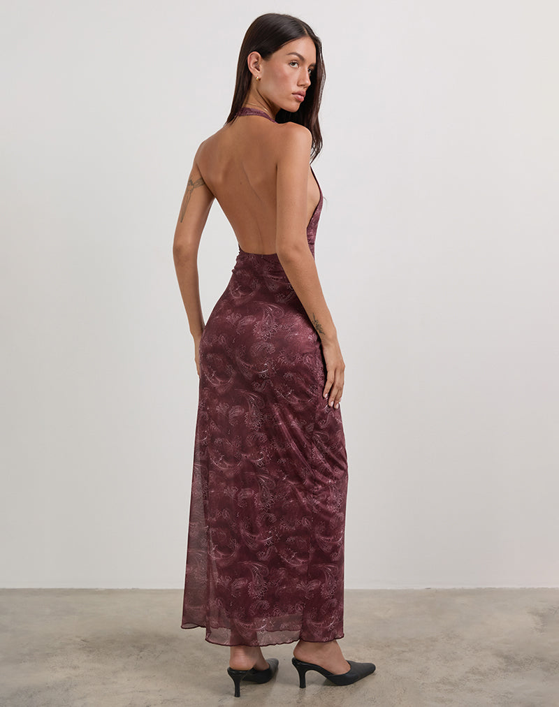 Datari Maxi Dress in Mesh Tonal Paisley Plum-Nico Sky
