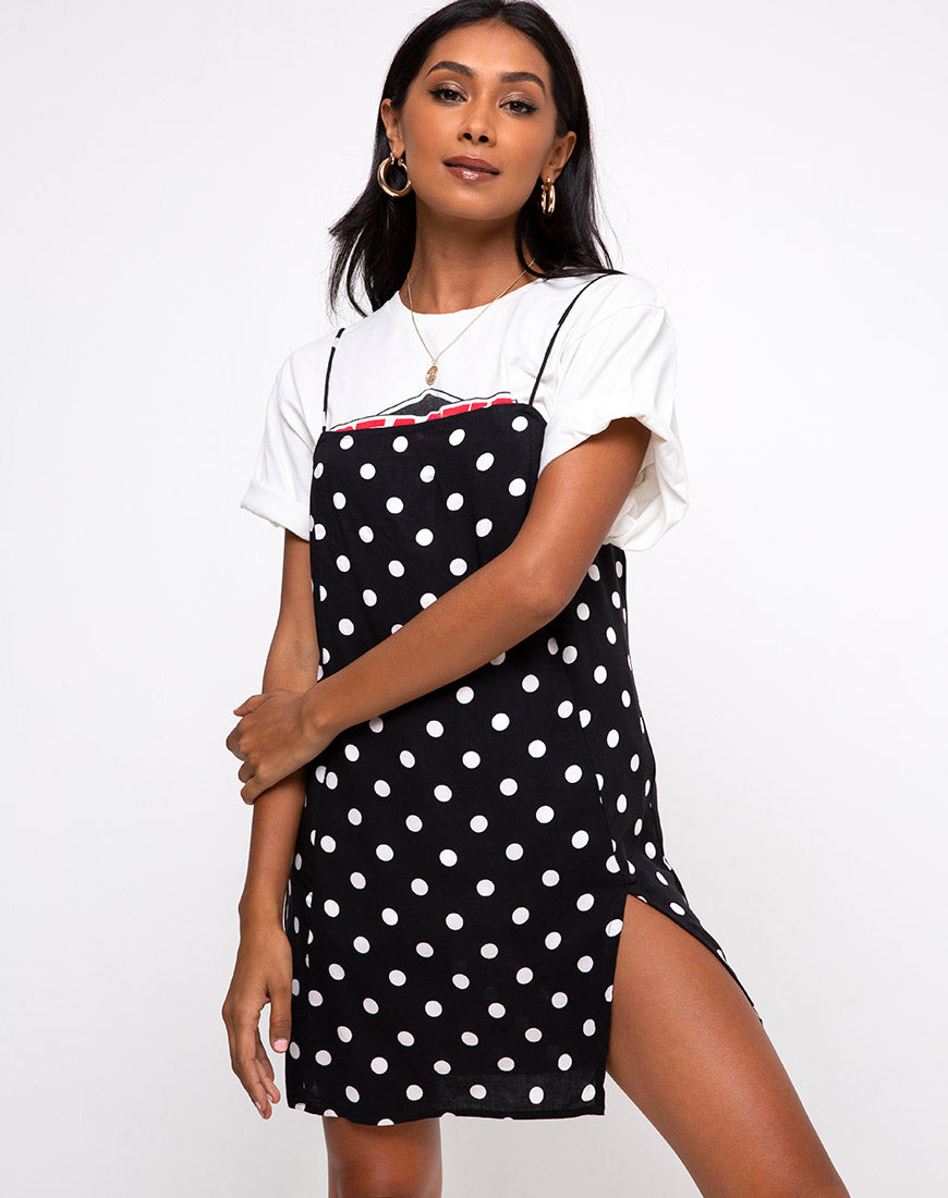 Datista Slip Dress in 80's Polka Black-Nico Sky
