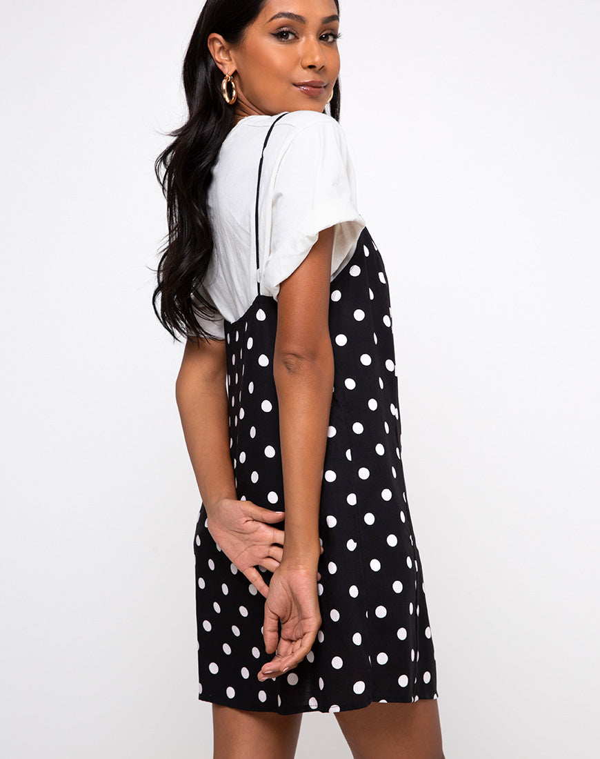 Datista Slip Dress in 80's Polka Black-Nico Sky