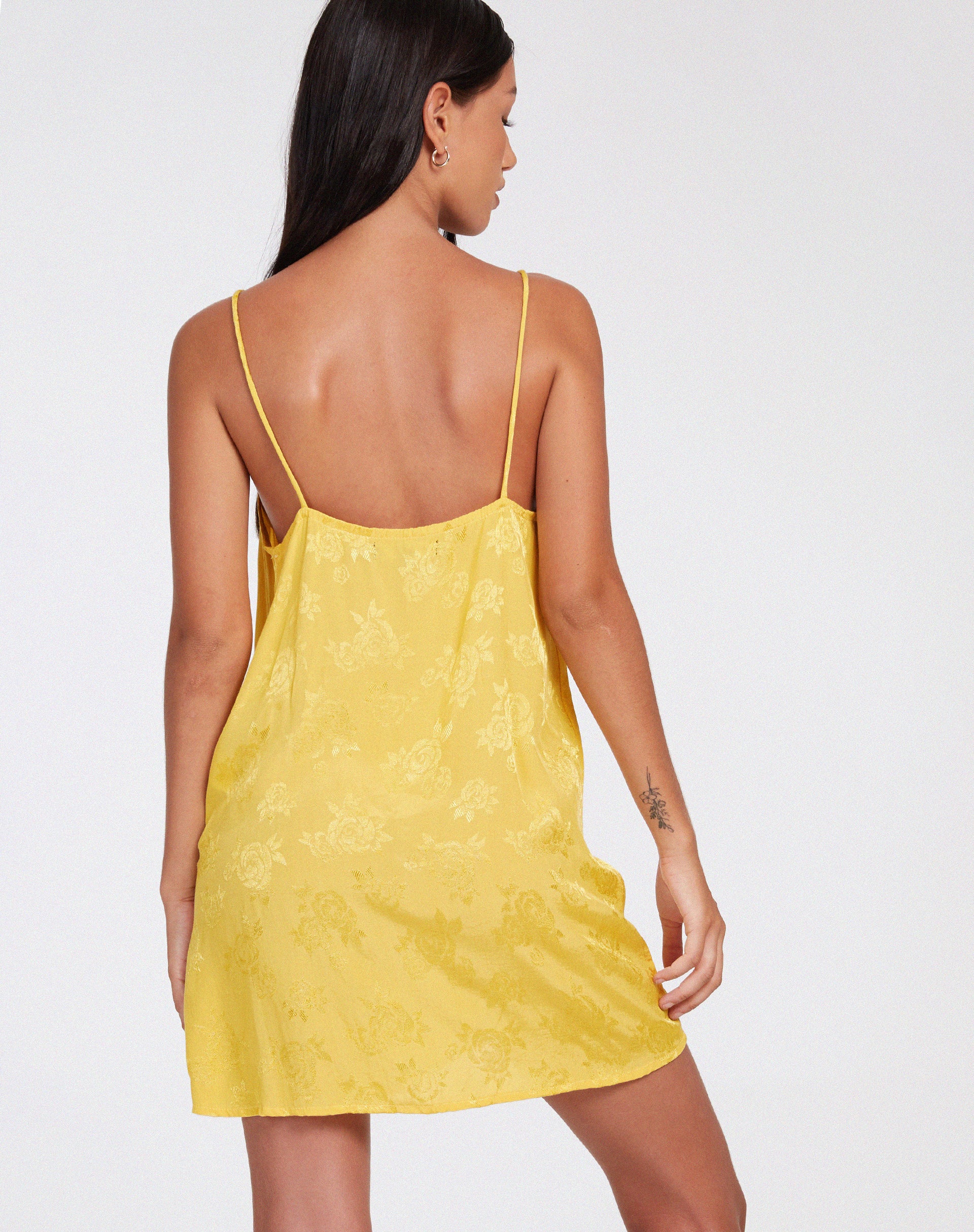 Datista Mini Dress in Satin Rose Sunshine Yellow-Nico Sky