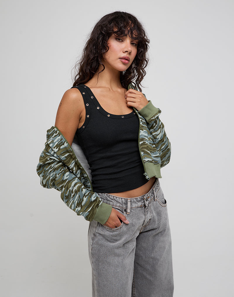 Dax Eyelet Ribbed Vest Top in Black-Nico Sky