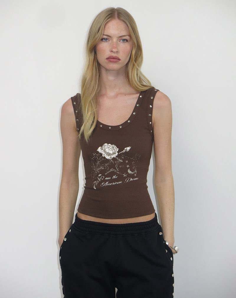 Daxio Vest Top in Cocoa American Dream with Studs-Nico Sky