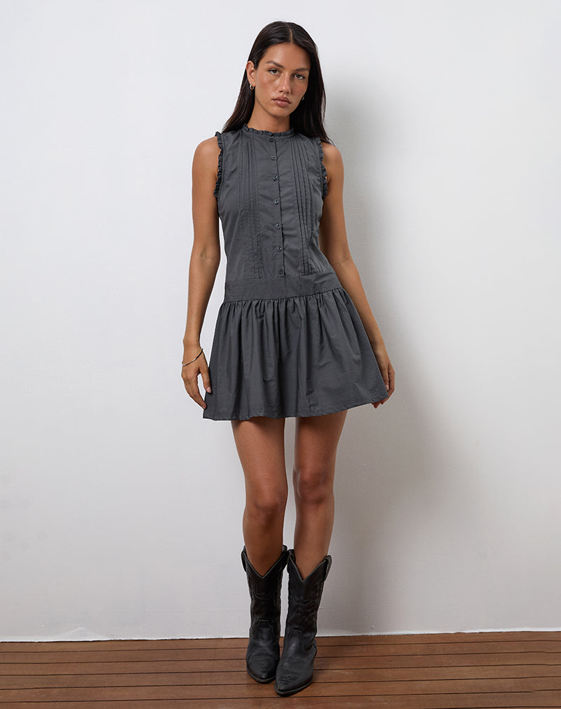 Dayara Mini Dress in Poplin Charcoal Grey-Nico Sky