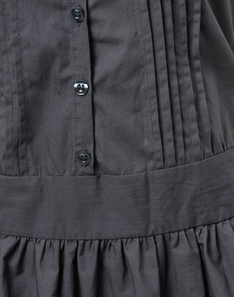 Dayara Mini Dress in Poplin Charcoal Grey-Nico Sky