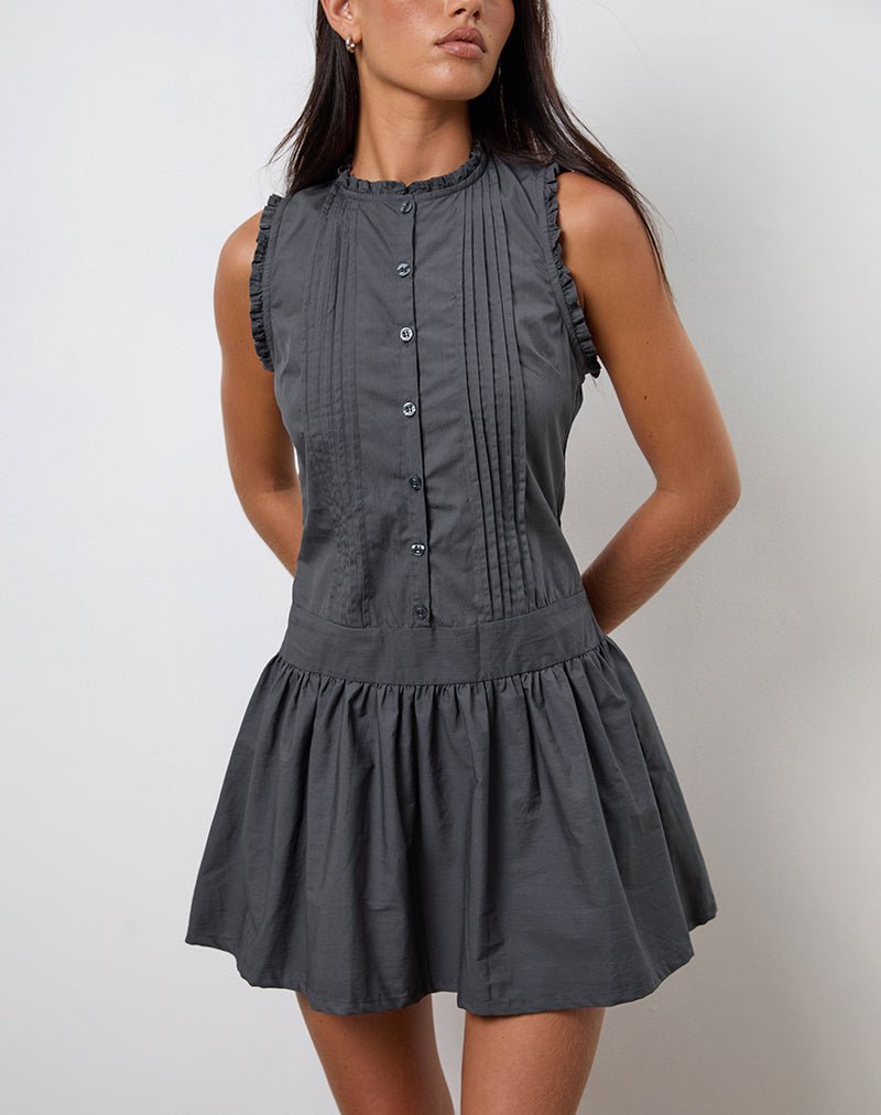 Dayara Mini Dress in Poplin Charcoal Grey-Nico Sky