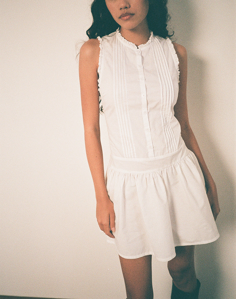 Dayara Mini Dress in Poplin White-Nico Sky