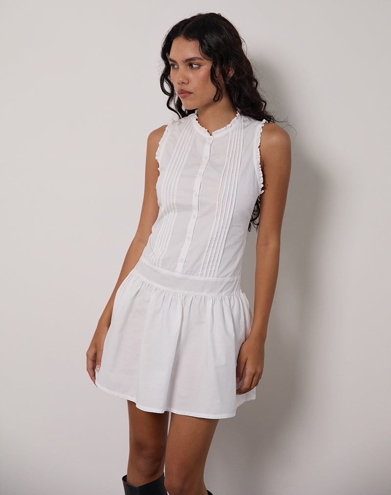 Dayara Mini Dress in Poplin White-Nico Sky