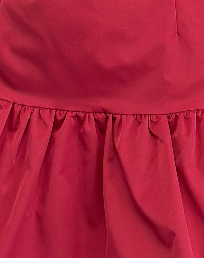 Denama Puffball Mini Dress in Deep Red-Nico Sky