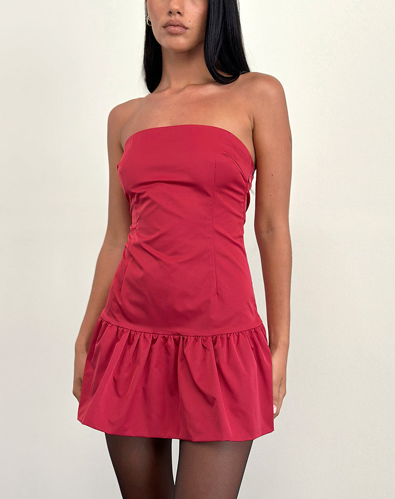 Denama Puffball Mini Dress in Deep Red-Nico Sky