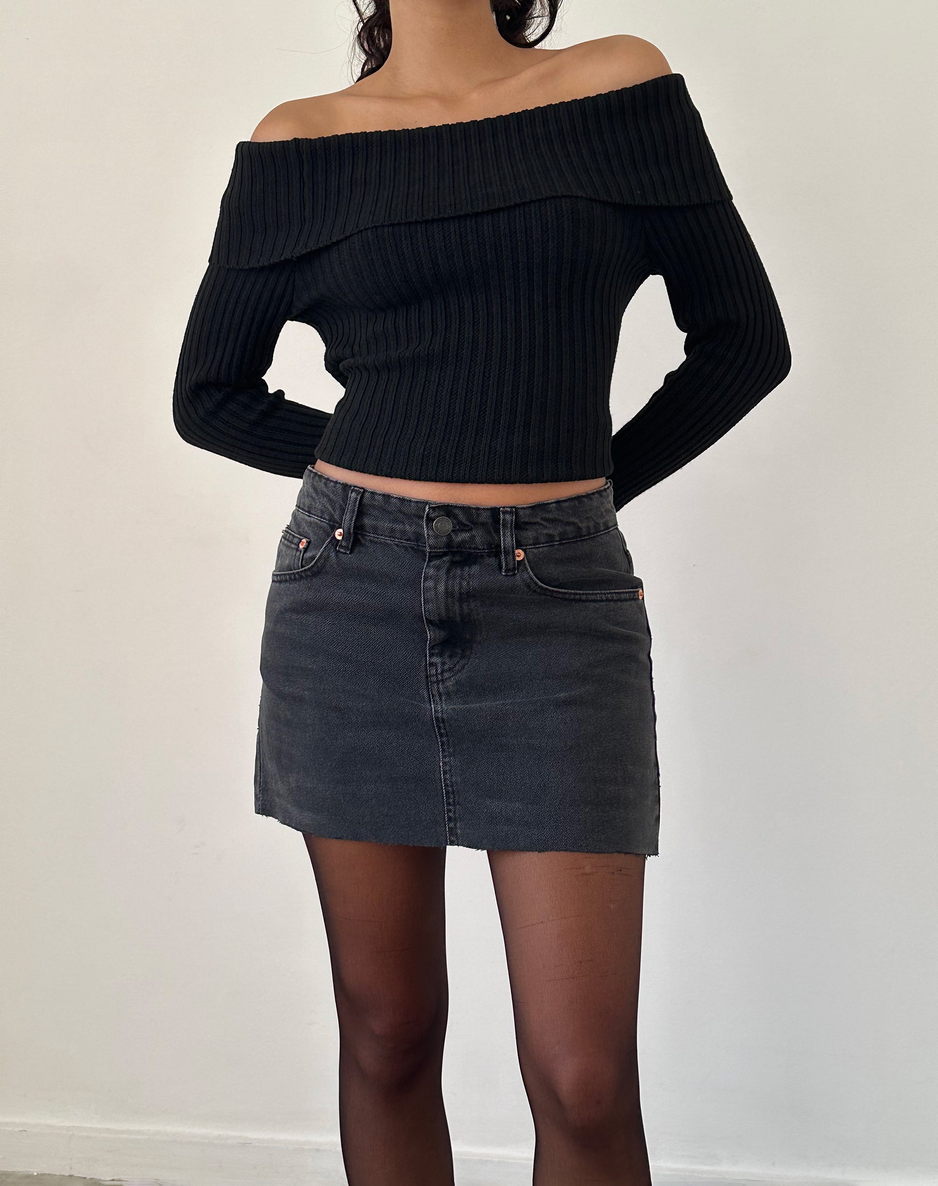 Denim Mini Skirt in Vintage Black-Nico Sky