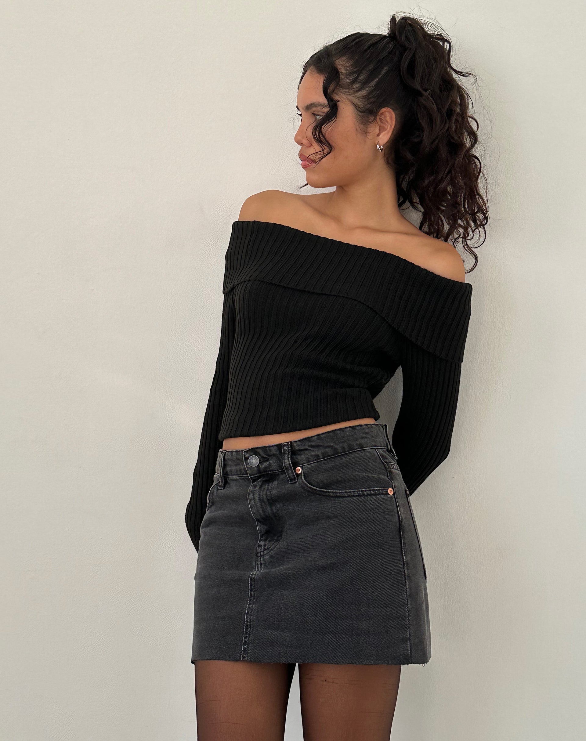 Denim Mini Skirt in Vintage Black-Nico Sky