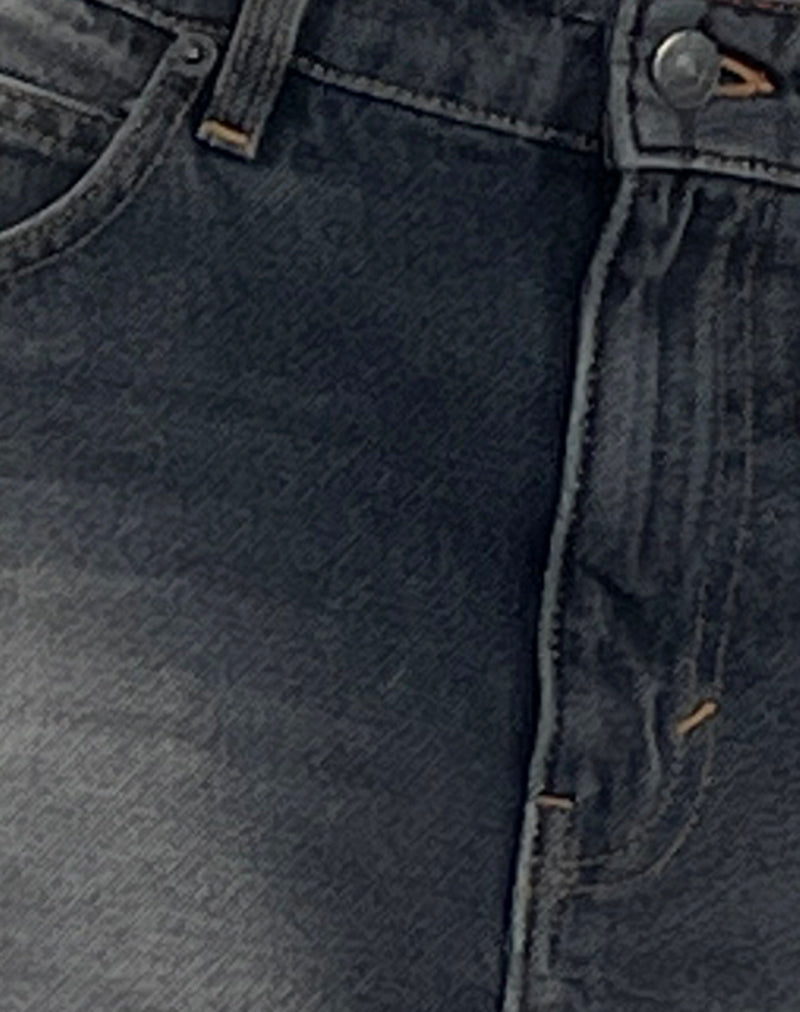 Raw Hem Denim Mini Skirt in Grey Used Bleach-Nico Sky