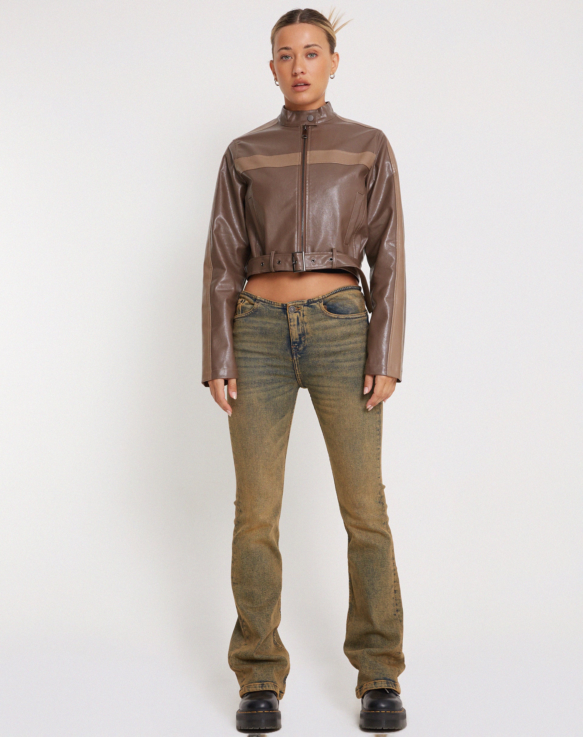 Derby Zip Up Jacket in PU Tonal Brown-Nico Sky